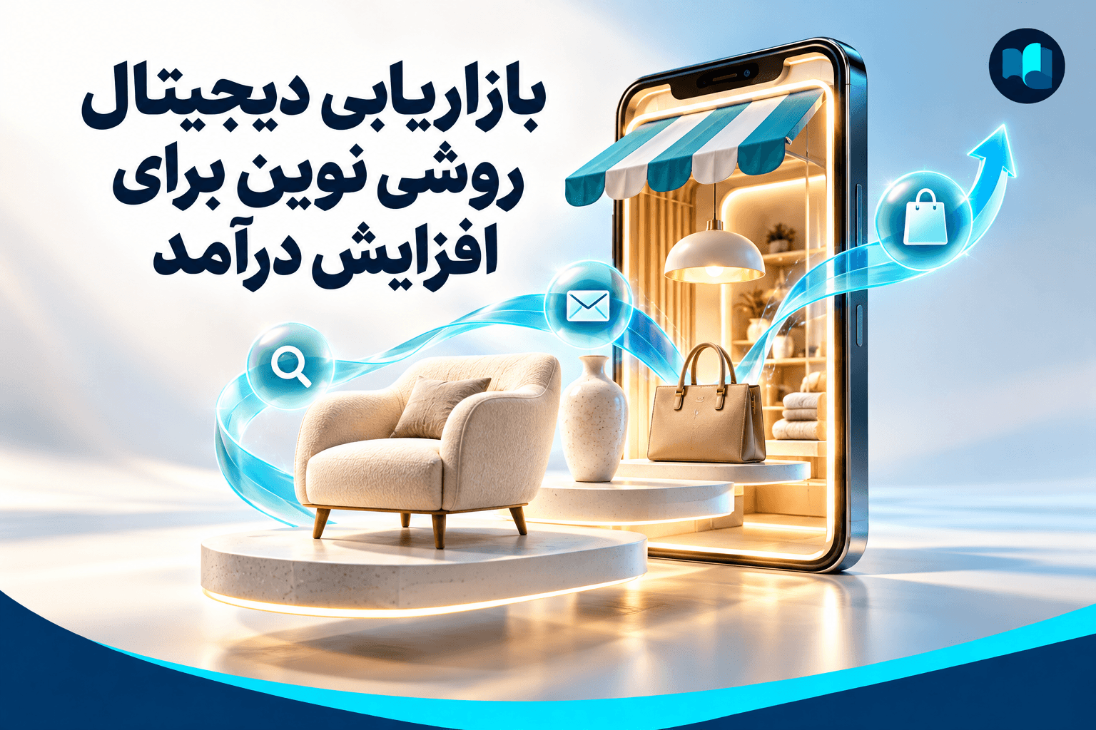 ویترین سه‌بعدی محصولات در موبایل، نمادی از بازاریابی دیجیتال و افزایش فروش